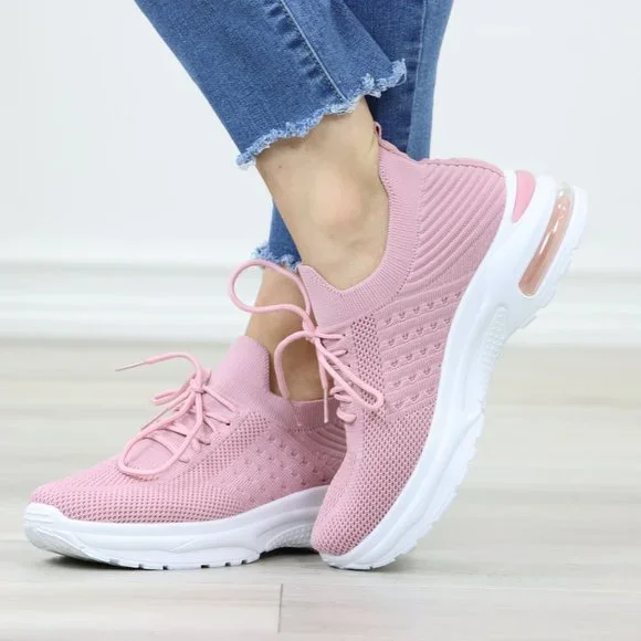 Pink Fashion Comfort Heel Sock Sneakers Shoes Slip Ons - Picture 8 of 12